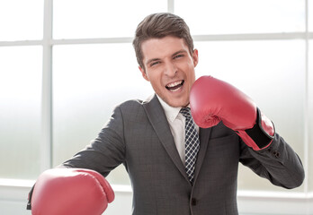 Wall Mural - happy businessman in Boxing gloves