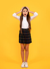 september 1. childhood. scared child. full length. worried teen girl touch her head.