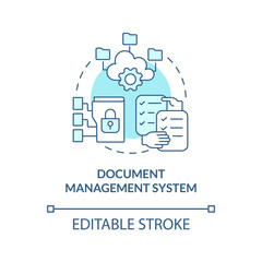 Poster - Document management system turquoise concept icon. Tool for online workplace abstract idea thin line illustration. Isolated outline drawing. Editable stroke. Arial, Myriad Pro-Bold fonts used