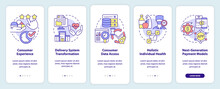 Healthcare Issues Onboarding Mobile App Screen. Holistic Medicine Walkthrough 5 Steps Graphic Instructions Pages With Linear Concepts. UI, UX, GUI Template. Myriad Pro-Bold, Regular Fonts Used