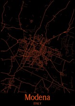 Black And Orange Halloween Map Of Modena Italy.This Map Contains Geographic Lines For Main And Secondary Roads.