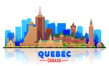 Quebec City (Canada) Skyline With Panorama In White Background. Vector Illustration. Business Travel And Tourism Concept With Modern Buildings. Image For Presentation, Banner, Placard And Web Site.