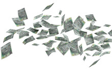 Flying Polish 100 Zloty Banknotes Isolated On White Background.