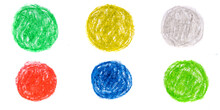 Multicolored Circles Drawn With Oil Pencils Isolated On White Background