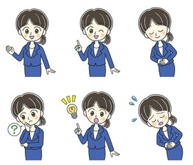 Wall Mural - Poses of a young woman in a blue suit