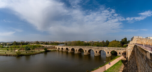 Sticker - the ancient Roman bridge over the Guadiana River in downtown Merida bridge over the Guadiana River in downtown Merida