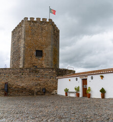 Sticker - the historic castle and whitewashed houses in the picturesque village of Monsaraz