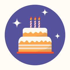 Birthday cake flat vector ilustration. Colorful picture for gift card with cake and candles. Isolated