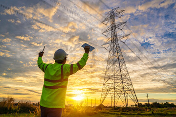 Wall Mural - engineer succeeded after checking at the power station for planning work by generating electricity f