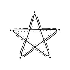 Amulet with a five-pointed star sketch. Symbol of the occult line art. Witch pentagram. Magic sign of esotericism. Hand drawn vector illustration. Mystical doodle element. Strong talisman.