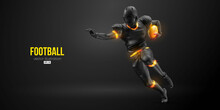 Realistic Silhouette Of A NFL American Football Player Man In Action Isolated Black Background. Vector Illustration