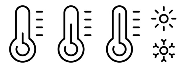 Wall Mural - Temperature icon set. Thermometer showing the temperature symbol. Weather sign. Temperature scale line icon. Warm and cold symbol - stock vector.