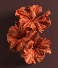 fabric flowers product display background, satin floral decoration 3d rendering, abstract cloth embe