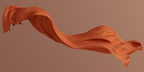 Wall Mural - Sienna scarf in the wind, isolated dynamic fabric, brown fly cloth 3d rendering