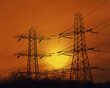 © SuperStock - Electricity pylon during sunset, Scotland