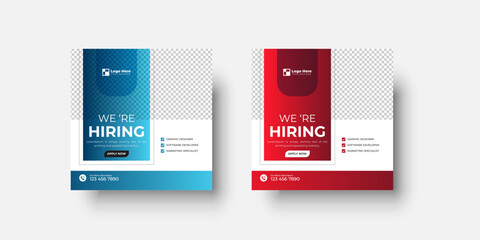 Wall Mural - we are hiring job vacancy social media post or square web banner template design