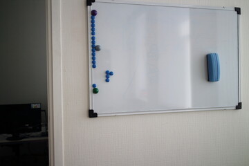 magnetic whiteboard on white office wall