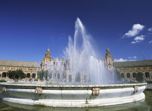 Water Fountain In Front Of Plaza De Espana, Seville, Spain