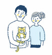 猫を抱っこしている笑顔の男性と女性