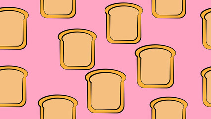 Wall Mural - a piece of bread with a crust on a pink background.  illustration, pattern. sandwich bread, base for a sandwich with a filling, drawing for a bakery, restaurant, cafe