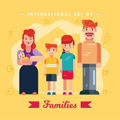 Wall Mural - Happy International Day Of Families 15 May, family dad mom son daughter home house illustration design art