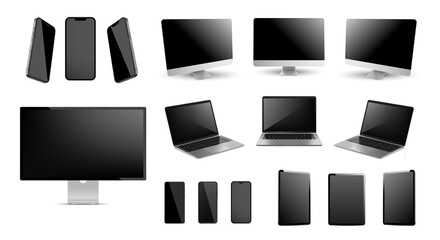 Wall Mural - Set mockups of technology devices with empty display. Vector illustration isolated on white background.