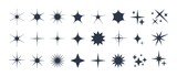 Fototapeta  - Minimalist silhouette stars icon, twinkle star shape symbols. Modern geometric elements, shining star icons, abstract sparkle black silhouettes symbol vector set