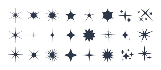 minimalist silhouette stars icon, twinkle star shape symbols. modern geometric elements, shining sta