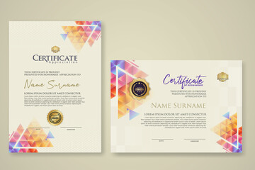 Two set certificate template with dynamic and futuristic polygonal color and modern background.