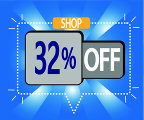 32% discount. vector illustration in blue and gray for stores, shopping and promotion. banner for special offer