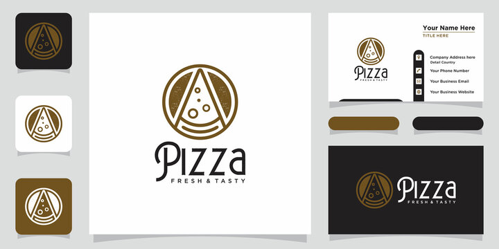 pizza restaurant design logo. symbols for food and drink with business card design