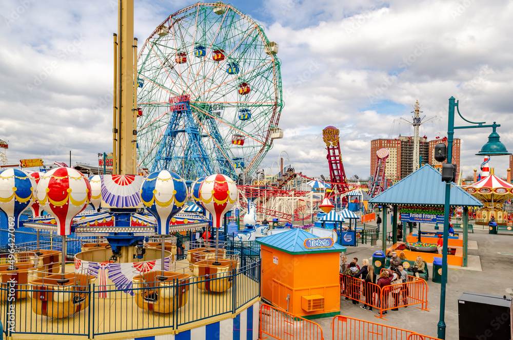 Luna Park Amusement Park at Coney island, Brooklyn, different rides and ...