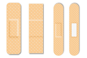 collection of adhesive bandages, plasters or patches isolated on white background. medical patch aid