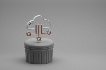 Poster - Beautiful abstract illustrations Cloud symbol icons on a beton column and wonderful background. 3d rendering illustration. Background pattern for design. Seo And Business.