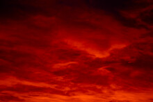 Cloudscape At Sunrise Or Sunset. Beautiful Red Clouds.