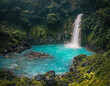 Waterfall and natural pool with turquoise water Rio Celeste, Costa Rica