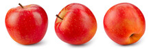 Apple On White Background. Red Apple With Yellow Side Isolated. Set Of Red Appl With Clipping Path. Full Depth Of Field.