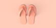 © Rodrigo - Summer vacation concept with flip flops on pastel pink background. Travel. Copy space. 3D illustration.