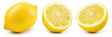 Fototapeta  - Lemon set isolated on white. Whole fruit and a half of lemons on white background. With clipping path. Full depth of field.