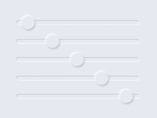 Neomorphism UI, switch volume slide bar set, soft user interface, slidebars for sound