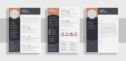 Wall Mural - Clean Modern Resume and Cover Letter Layout Vector Template for Business Job Applications, Minimalist resume cv template