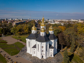 Wall Mural - Catherine's Church in Chernihiv. Aerial drone view.