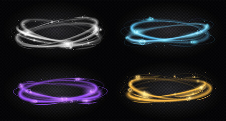 Wall Mural - luminous rings of fire. collection of elements for site, stylish space design. set for magic and sor