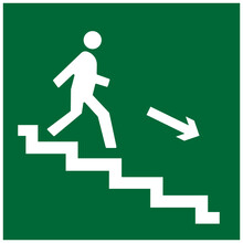 Evacuation Table Showing Direction To Move Downstairs In Case Of Fire Alarm. The Sign, Logo, Embleme Or Simbol Of Fire Safety Of Facilities