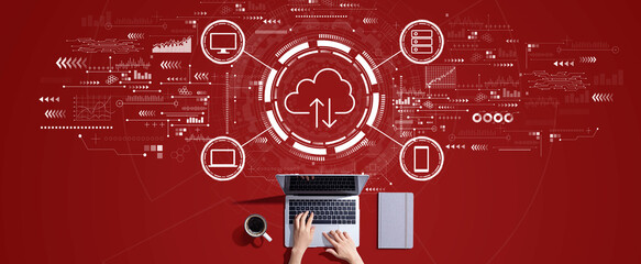Cloud computing with person working with a laptop