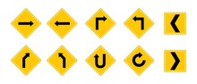 Set Of Yellow Road Sign And Traffic Sign. Vector Illustration.