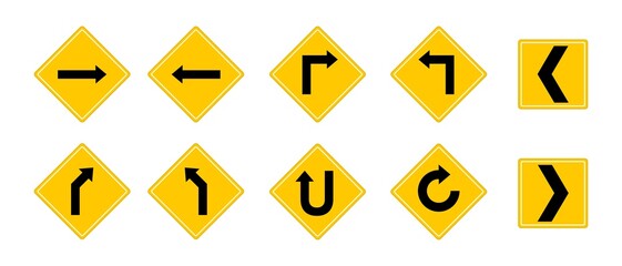 Wall Mural - Set of yellow road sign and traffic sign. Vector illustration.