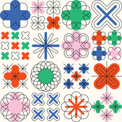 Wall Mural - Colorful art background with abstract geometric shapes. Trendy Neo Memphis seamless pattern.