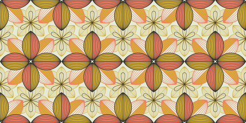 Wall Mural - Minimal flowers texture seamless pattern. Repeating simple geometrical shapes modern background.