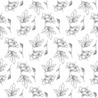© akini - Monochrome seamless pattern with rose flowers line drawings. Endless floral background.